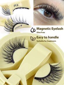 MAANGE 1/2/3 Pairs Magnetic Cartoon Fox Eye Lashes, Reusable Eyelash Set With Clips, Invisible Round Magnetic Lashes With Applicator, No Glue Magnetic Eyelashes Set, Easy To Wear And Remove, Comfortable All Day, Elegant Packaging For Travel And Gift - 黑色 - 查看 8