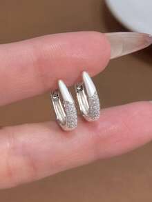 1 Set de 3 Cercei Rotunzi din Argint 925 cu Diamante, Bijuterii Premium Cadou pentru Femei - Cercei rotunzi cu diamante - Vizualizare 5