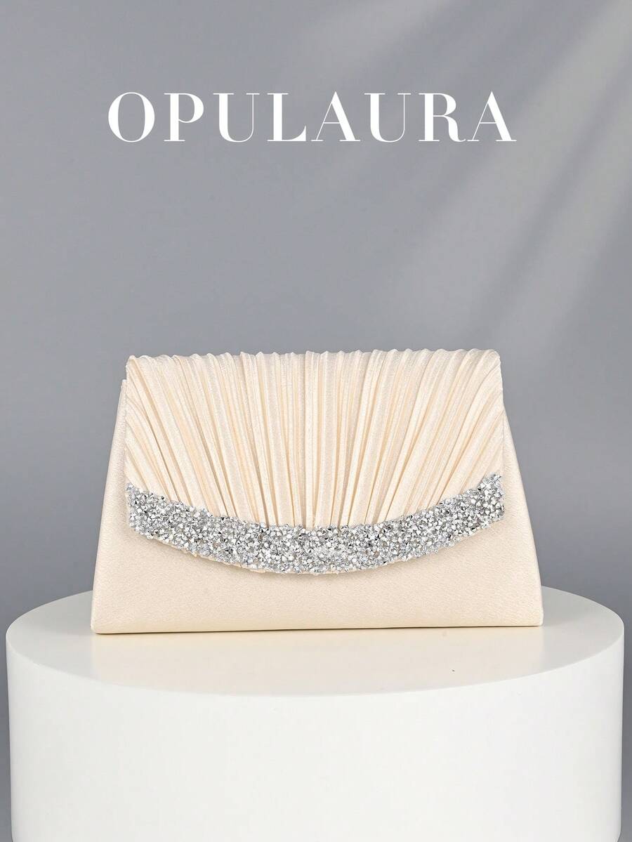 Túi xách mini xếp ly OpulAura Thu/Đông. Chiếc túi xách kiểu phong bì thanh lịch và thời trang, được đính đá lấp lánh và quyến rũ, được thiết kế dành cho phụ nữ, phù hợp cho các bữa tiệc, đám cưới, sự kiện buổi tối và các buổi họp mặt. Một lựa chọn lý tưởng cho phụ nữ tham dự các bữa tiệc, đám cưới, lễ tốt nghiệp và các bữa tối/tiệc chiêu đãi trang trọng, và cũng là một lựa chọn quà tặng tuyệt vời. - Màu be - Xem 1