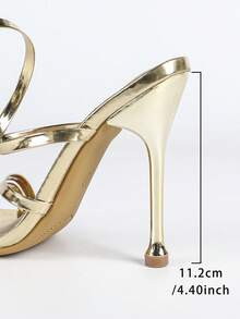 Women's Gold Thin Strap Criss-Cross Strappy Peep Toe High Heel Sandals, Elegant & Sexy Style For Summer - Gold - View 8