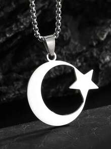 1件新款时尚月亮星星不锈钢吊坠，男女皆宜，气质项链，嘻哈朋克派对饰品，护身符，生日礼物 - 時尚 - 查看 9