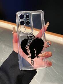 1pc Heart & Leopard Pattern Cushion Transparent Anti-Fall TPU Phone Case, Suitable As Holiday Gift, Compatible With Samsung Phones, Unisex - Multicolor - View 2