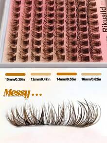Rikuaild 96片棕色湿润簇状假睫毛，DIY自然卷翘交叉蓬松睫毛簇，打造自然妆容，日常及旅行适用 - D - 查看 2