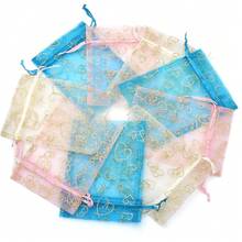 5 túi quà tặng hình trái tim bằng vải organza phủ bột vàng, túi lưới có dây rút 10*14cm, túi đựng quà tặng trang sức thời trang thanh lịch cho các dịp lễ. - Nhiều màu - Xem 7