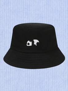 1顶可爱小熊猫刺绣渔夫帽，女士款，时尚户外韩版风格，四季皆宜，夏季遮阳帽 - 漁夫熊貓 - 查看 14