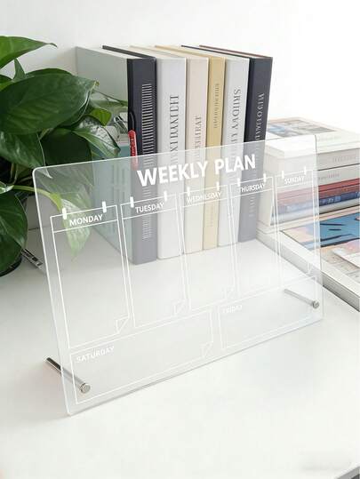 1 Set Pizarra de escritorio acrílica, Tablero de mensajes, Pizarra de escritura transparente borrable en seco, Adecuada para exhibición de planes, notas, calendario, planificador semanal/mensual (Incluye 6 marcadores de pizarra blanca, 2 tornillos de soporte), Tablero de corcho, Tablero de anuncios, Tablero de visión