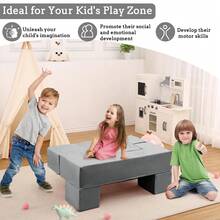 Sofá de Juego Infantil Modular de 6 Piezas, Sofá de Espuma para Niños Pequeños con Funda Extraíble, Convertible para Sala de Juegos y Dormitorio - Gris Oscuro - Ver 4