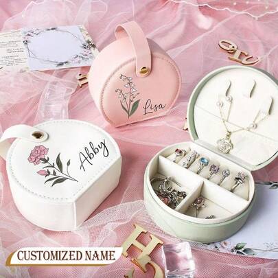 Personalized Floral Jewelry Travel Box, Women's Gift, Square Earring Storage Box, Customized Jewelry Box, Birthday Present