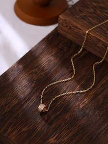 1pc Fashion Minimalist Micro-Inlaid Zirconia Geometric Pendant Necklace For Women - Yellow Gold - View 5
