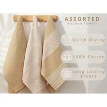 6pcs Hand Drying Tea Towels, Waffle Weave Assorted With Hanging Hoop For Home Kitchen And Bathroom Fall Thanksgiving Christmas Decor - Tân - Xem 2