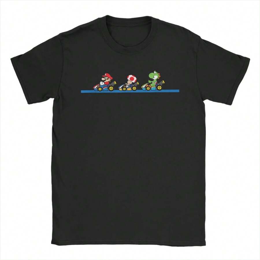 Kart Yoshis Toad & Marios Vintage Race Line Up T Shirts Men's Women Cotton T-Shirts O Neck Tee Shirt Short Sleeve Clothes Summer - Kiểu 5 - Xem 1