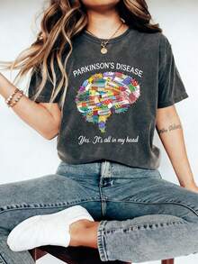 Parkinson's Disease Yes It's All In My Head T-Shirt, Brain Graphic Shirt, Parkinson Awareness Sweatshirt, Parkinson Support Gift - 黑色 - 查看 1
