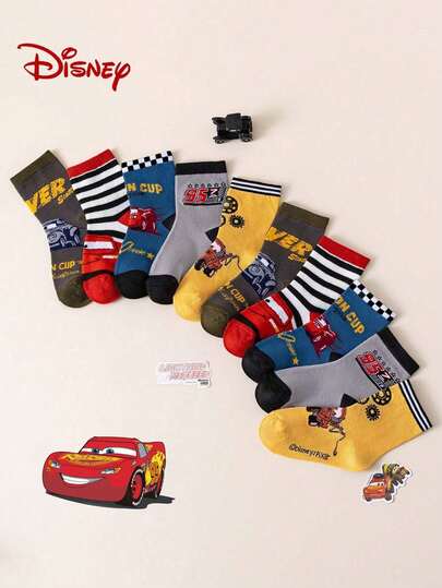  5 Pairs Disney Cars Christmas Children's Socks, New Year Thick Gift Socks, Cartoon Christmas New Year Animation Socks For Boys And Girls, Novelty Interesting Socks, Disney Socks For Kids