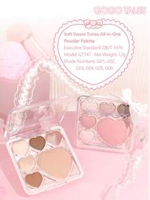 GOGO TALES Bảng phấn mắt hình trái tim dễ thương, bao gồm phấn mắt, phấn má hồng và phấn bắt sáng, chất phấn lì và nhũ, tông màu hồng, nâu và trung tính, trang điểm đa năng, tạo nên vẻ ngoài nhẹ nhàng, ấn tượng và quyến rũ cho buổi hẹn hò, GOGOTALES - #G01 Kẹo dẻo sô cô la trắng - Xem 10