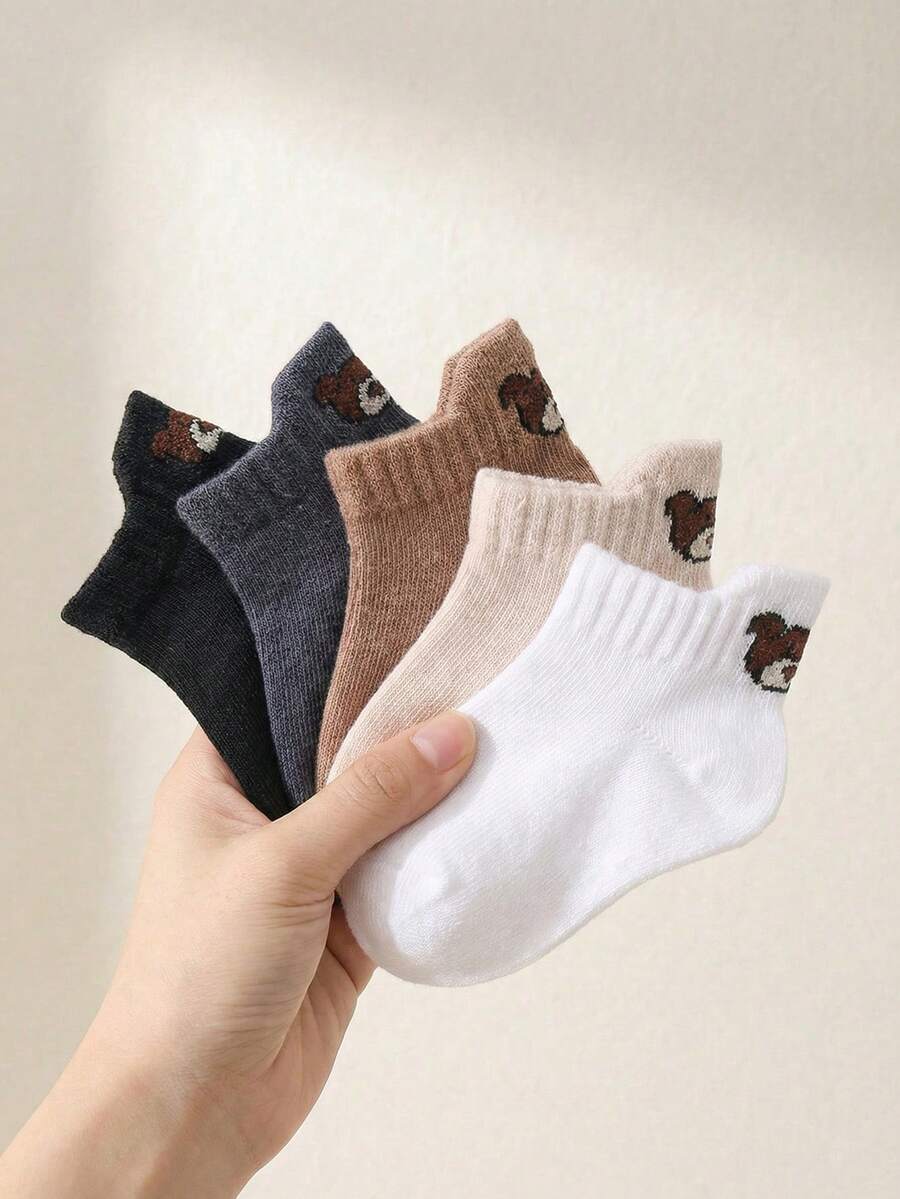 10/5 Pairs Random Cute Bear Print Baby Socks, Extended Non-Slip Heel Design, Super Soft Elastic Breathable, Suitable For 0-36 Months Toddlers Daily Wear & Back To School, Boys' Crawling Socks, Non-Slip Socks, Bear Socks, Back To School Children Gift Set - Multicolor - View 1