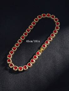 时尚嘻哈水钻心形项链 街头风红宝石心形链项链 男士派对及活动佩戴的时尚项链 男士休闲装必备项链 - 潮流紅寶石心形項鍊 - 查看 2