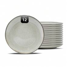 Handmade 8 Inch Ceramic Dessert Plates Set Of 12 - Organic Wavy Edge With Unique Reactive Glaze Grey, Microwave & Dishwasher, Scratch Resistant For Daily Use, Elegant Serving Dishes For Cake, Appetizers, Snacks - Grey - View 7