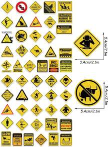 53pcs Interesting Warning Sign Sticker Funny Cool Decals For Laptop Skateboard Computer Helmet Cars Phone Stickers - Multicolor - View 6