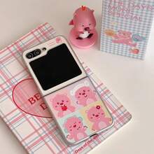 可爱卡通粉色水獭拼图皮革折叠手机壳，带链条，适用于三星 Z Flip3/4/5/6/7，治愈系可爱折叠屏幕保护膜 - 彩色 - 查看 2