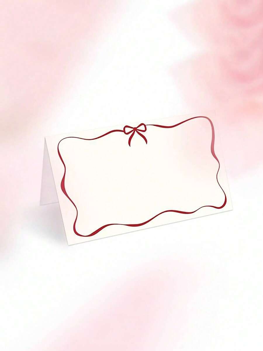 10/20/50张红色蝴蝶结波浪边空白席位卡，适用于宴会、婚礼、婴儿派对、生日派对 - 彩色 - 查看 1