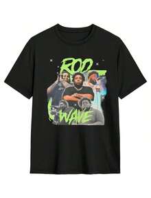 Rod Music Wave Womens Loose Fashion Short-Sleeve Crewneck Shirts Top - Black - View 1