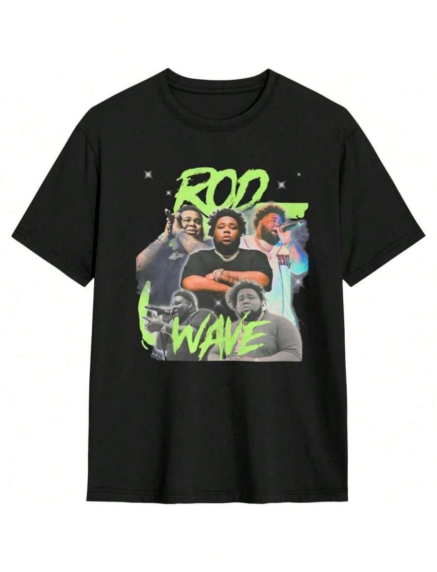 Rod Music Wave Womens Loose Fashion Short-Sleeve Crewneck Shirts Top - Black - View 1