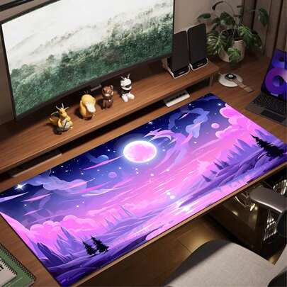 1个超大粉色太空主题鼠标垫，XXL游戏鼠标垫，桌面垫，橡胶鼠标垫，超大鼠标垫，键盘和笔记本电脑垫，办公桌配件，收纳用品，办公用品