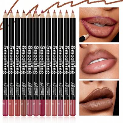 12pcs/Set Velvet Matte Lip Liner Pencils, Smooth High Pigment Lip Makeup Pencils