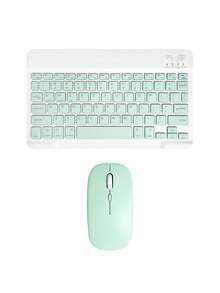 无线键盘鼠标套装：10英寸扁平键盘 + 电池供电马卡龙鼠标 | 蓝牙无线连接，哑光表面，多种颜色可选，适用于iPad、手机、平板电脑、笔记本电脑、办公设备，便携式无线键盘鼠标套装（键盘电池容量150mAh） - 彩色 - 查看 8