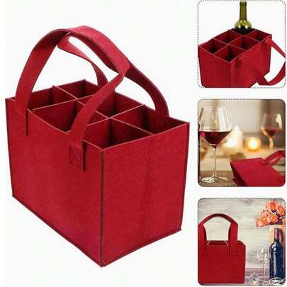 6-Bottle Felt Wine Tote Bag, Portable Felt Red/Wine Bottle Carrier, Lightweight Organizing Storage Bag, Multifunctional Fashion Gift Bag