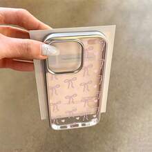 1pc Translucent Pink Bow Heart Personalized Phone Case, Compatible With IPhone 16 Pro Max, 17/16/15/14 Plus, 13/12/11, Air - Multicolor - View 2