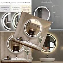 Espejo Redondo con Luz LED, 3 Tonos de Luz (Fría, Cálida, Neutra) Atenuable, Control Táctil, para Montaje en Pared en Baño o Tocador, 60 cm - Blanco - Ver 8