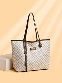 2pcs Set: Fashionable Large Capacity Tote Bag & Wallet, Suitable For Middle-Aged Women - White - View 2