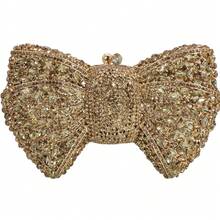 Luxury Women Pink Bowknot Clutch Bags Stone Evening Bags Bridal Rhinestone Handbags Wedding Clutches Bags Dinner Minaudiere Purse - 金色 - 查看 7