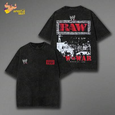Camiseta lavada de leyendas de WWE RAW, gráfico de lucha vintage, look de lucha lavado, camiseta de estilo urbano de peso pesado, tela de algodón