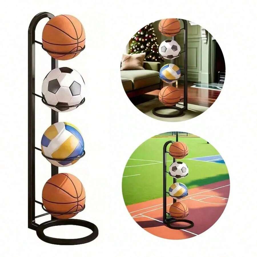 Soporte Universal Para 4 Bolas De Almacenamiento Negro Material Metálico Resistente 89,5 Cm Altura Diseño Estable Para Fútbol Baloncesto Voleibol - por defecto - Ver 1