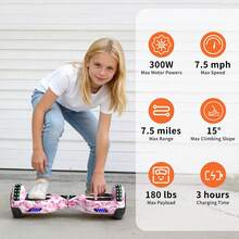 Hoverboard With Corlorful LED Lights,Colorful Lights Wheels,300W Motor,7.5 Mph Max Speed,Gift For Girls &Boys - Màu hồng rằn ri - Xem 4