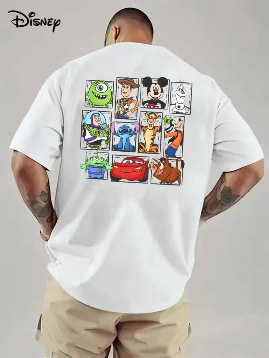 1 Disney Men's Pixar Character T-Shirt-Mickey Woody Bass Lightyear Xuebao Design, Breathable Lightweight Fabric, Regular Round Neck, Suitable For Leisure Sports And Parties, Ideal Gift For Adults, Breathable Fabric For Family Travel Shirts. - 白色 - 查看 1