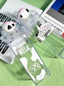 Leak-Proof Double-Necked Baby Bottle - Wide-Mouth, Easy-To-Pour Design; Stackable With Transparent Square Cups; Suitable For Travel, Office, School, And Kitchen Use; Large-Capacity Milk/Juice/Water Container - Durable Acrylic Material; Portable Beverage Bottle With A Modern, Minimalist Design. - Multicolor - View 4