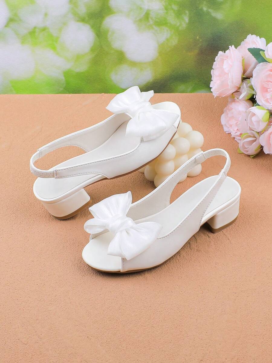 女童時尚白色極簡露趾透氣 peep toe 夏季度假優雅高跟粗跟涼鞋 正式禮服鞋 表演舞鞋 瑪麗珍公主鞋 婚禮派對晚宴甜美可愛花童涼鞋 適合大中小女孩童鞋 嬰兒涼鞋 蝴蝶結高跟涼鞋 - 白色 - 查看 1