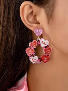 1 Pair Fashionable Cute Acrylic Heart Printed Stud Earrings, Pendant Earrings For Women Daily Wear - Heart Flower - View 2