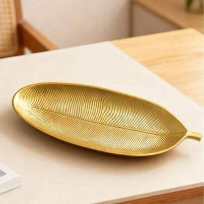 1 buc Tavă decorativă vintage cu frunze, Organizator de birou în formă de frunză de aur din lemn, Tavă decorativă pentru chei/bijuterii din lemn cu frunză de aur retro, Bol cu frunze, Lumânare de cristal, Platou pentru bijuterii, Decor cu tavă, Suport pentru farfurii cu bijuterii, Decor pentru cameră, Organizator pentru decor acasă Înapoi la școală