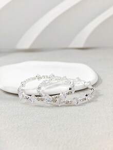 1 Pair Women's Rhinestone Inlaid Square Bangle Bracelet Set, Suitable For Daily Wear - Silver - View 4