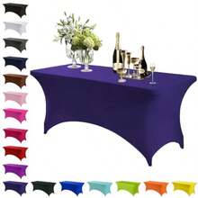 Mienocol Dark Purple Spandex Tablecloths4FT Stretchable Rectangle Table Cover Washable Tablecloth Universal Patio Elastic TableCover For Kitchen Event Wedding Cocktail Bar Exhibition Banquet Party - DarkPurple - View 1