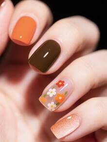 16片半固化凝胶美甲贴，简约彩色跳花渐变闪粉自粘凝胶美甲全贴，沙龙品质，易于美甲，适合女性约会/宴会/派对DIY美甲用品美甲贴纸。 - 彩色 - 查看 3