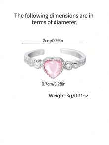 1pc Girl's Rhinestone Embellished Pink Heart Alloy Material Sweet & Cute Open Ring, Versatile, Non-Adjustable, Suitable For Attending Events Or Birthday Gifts (Only One Size. Please Confirm Whether The Size Is Suitable Before Making The Purchase.) - Multicolor - View 3