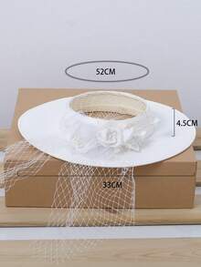 1pc Women's Church Hat, Suitable For Wedding Photography, Decoration, Outings, Parties, Runway, Made Of Polyester Fiber, Multi-Color Options,Summer,Beach - A - View 6