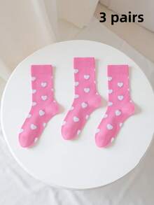 1 Pair Pink & White Heart Pattern Mid-Calf Socks, Soft & Fashionable Women's Socks, Suitable For Valentine's Day Gift And Daily Wear - Multicolor - View 13