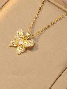 1pc Women's Butterfly Pendant Necklace, 3 Styles Available, Zirconia Embedded, Sparkling, Lifelike, Suitable For Valentine's Day, Gifts And Gatherings With Friends - Multicolor - View 6