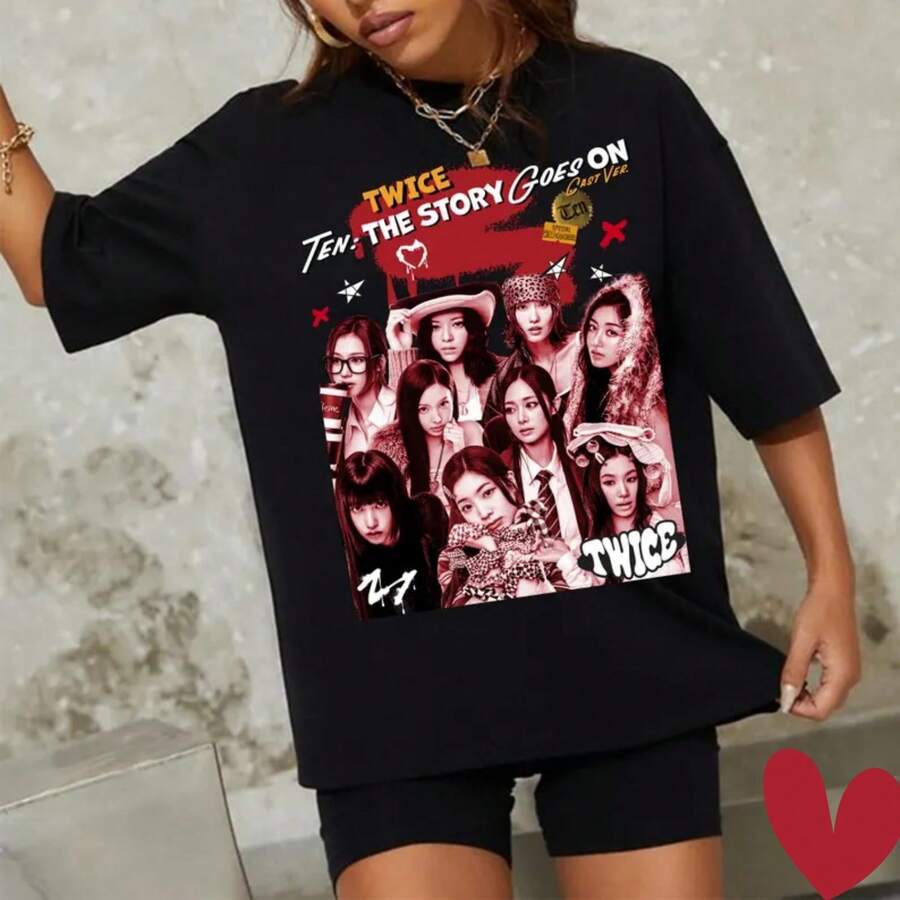 Retro Twice TEN_ The Story Goes On T-Shirt, TWICE 10th Anniversary Shirt, Twice This Is For Shirt, Twice 10ve Universe Shirt, Twice Members - Black - View 1